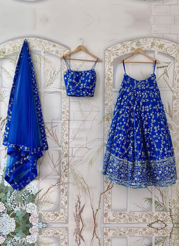 Royal Blue Sequence Work Georgette Designer Lehenga Choli